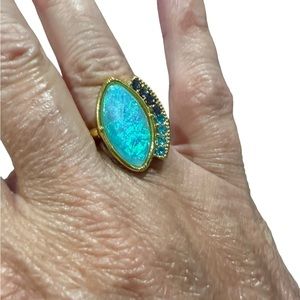 Turquoise Iridescent with Rhinestone Accent Ring